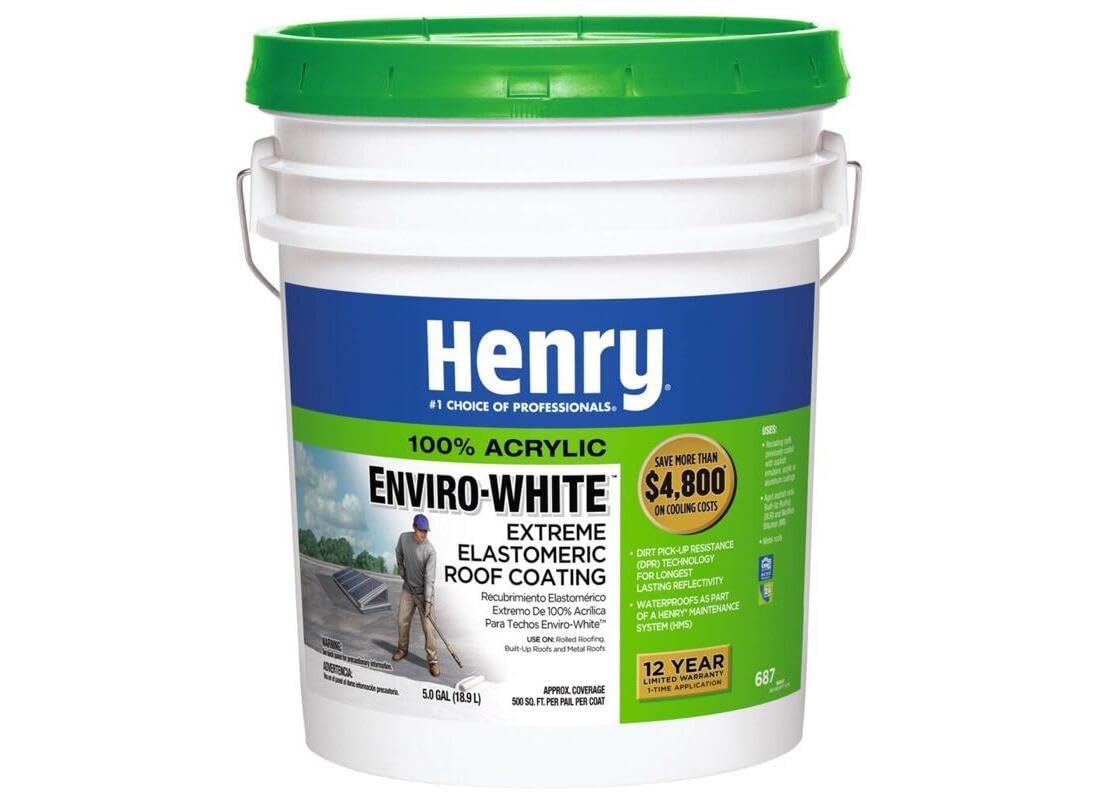 Henry Company HE687406 Enviro Premium White Roof Coating, 5 Gal, White