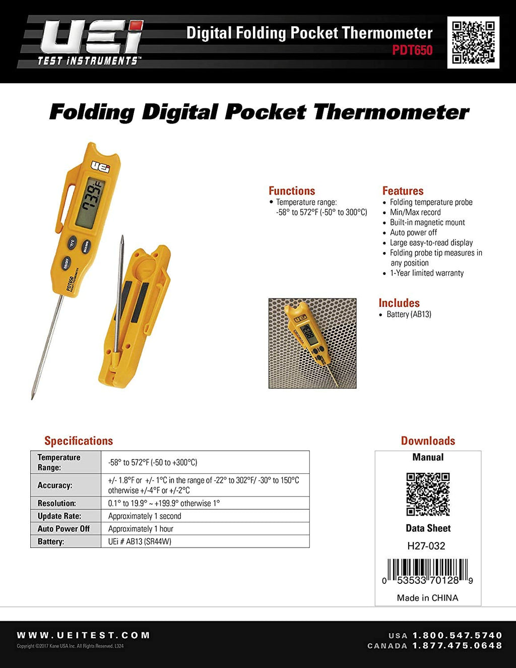 UEi PDT650 Folding Pocket Digital Thermometer, Yellow (2 Pack)