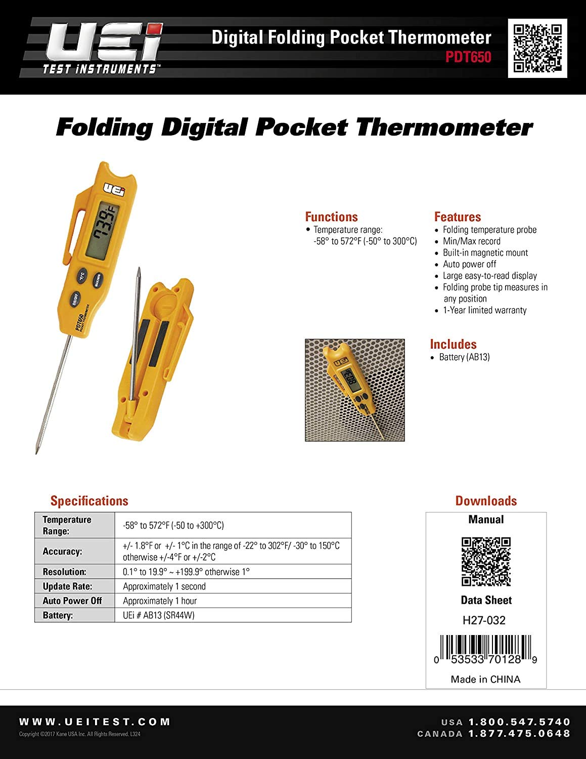 UEi PDT650 Folding Pocket Digital Thermometer, Yellow (2 Pack)