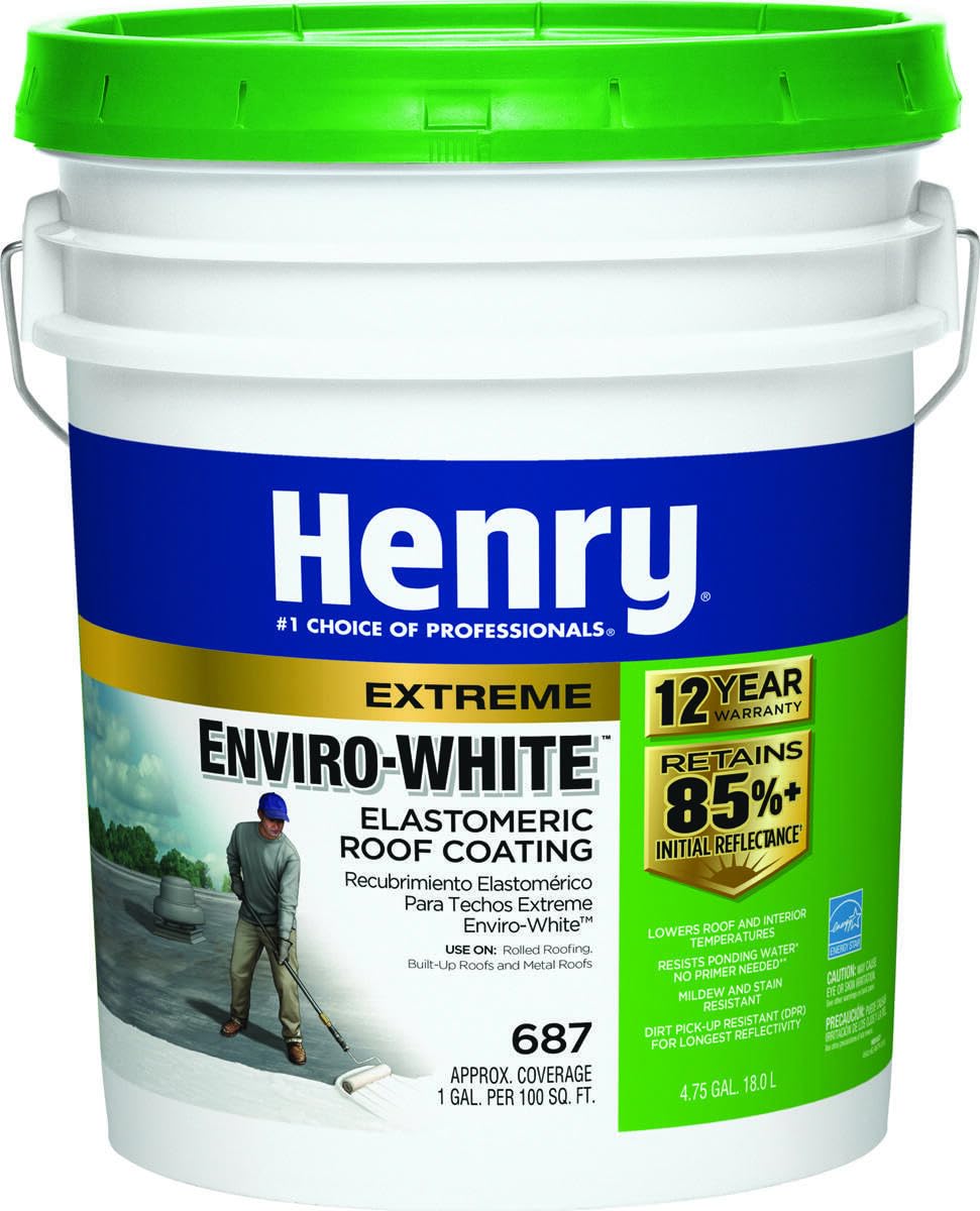 Henry Company HE687406 Enviro Premium White Roof Coating, 5 Gal, White