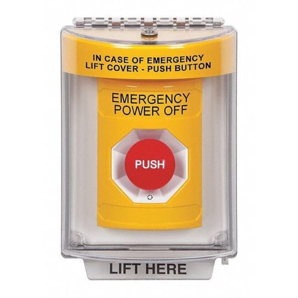 SS2231PO-EN STI Yellow Indoor/Outdoor Flush Turn-to-Reset Stopper Station with EMERGENCY POWER OFF Label English