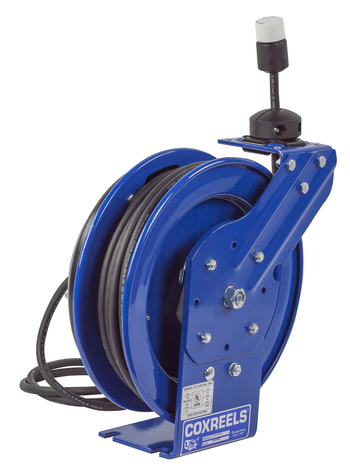 Coxreels PC13-5012-A Heavy Duty Power Cord Reel, 50 ft, Single Receptacle