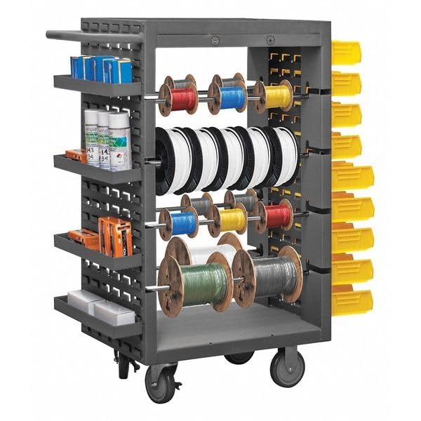 Durham 14 Gauge Steel Rod Mobile Wire Spool Rack with 1-1/2" Lip On, Gray, 1200 lbs Load Capacity, 46" Height, 26" Width