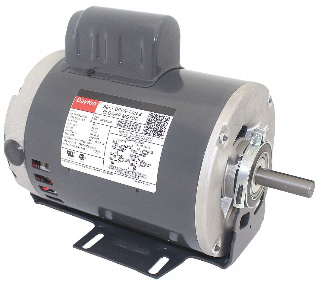 Dayton 1 HP Belt Drive Motor, Capacitor-Start, 1725 Nameplate RPM, 115/208-230 Voltage, Frame 56