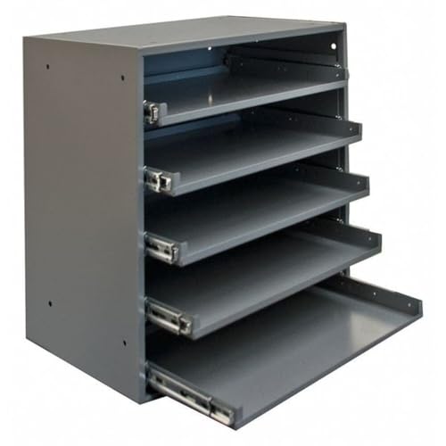 Durham 305B-95 Cold Rolled Steel Heavy Duty Triple Track Bearing Slide Rack with 5 Large Compartment Boxes, 375 lbs Capacity, Gray Powder Coated Finish