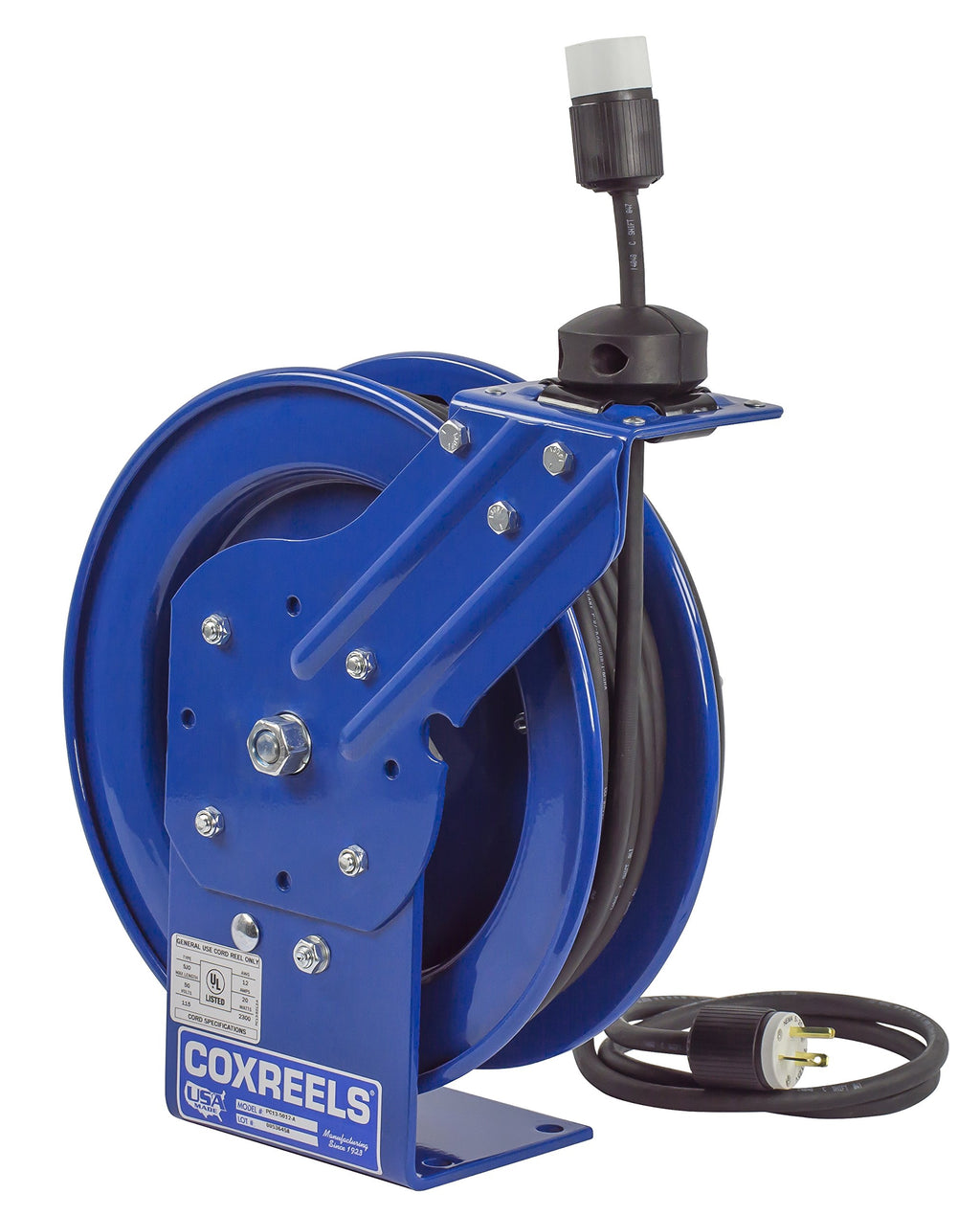 Coxreels PC13-5012-A Heavy Duty Power Cord Reel, 50 ft, Single Receptacle