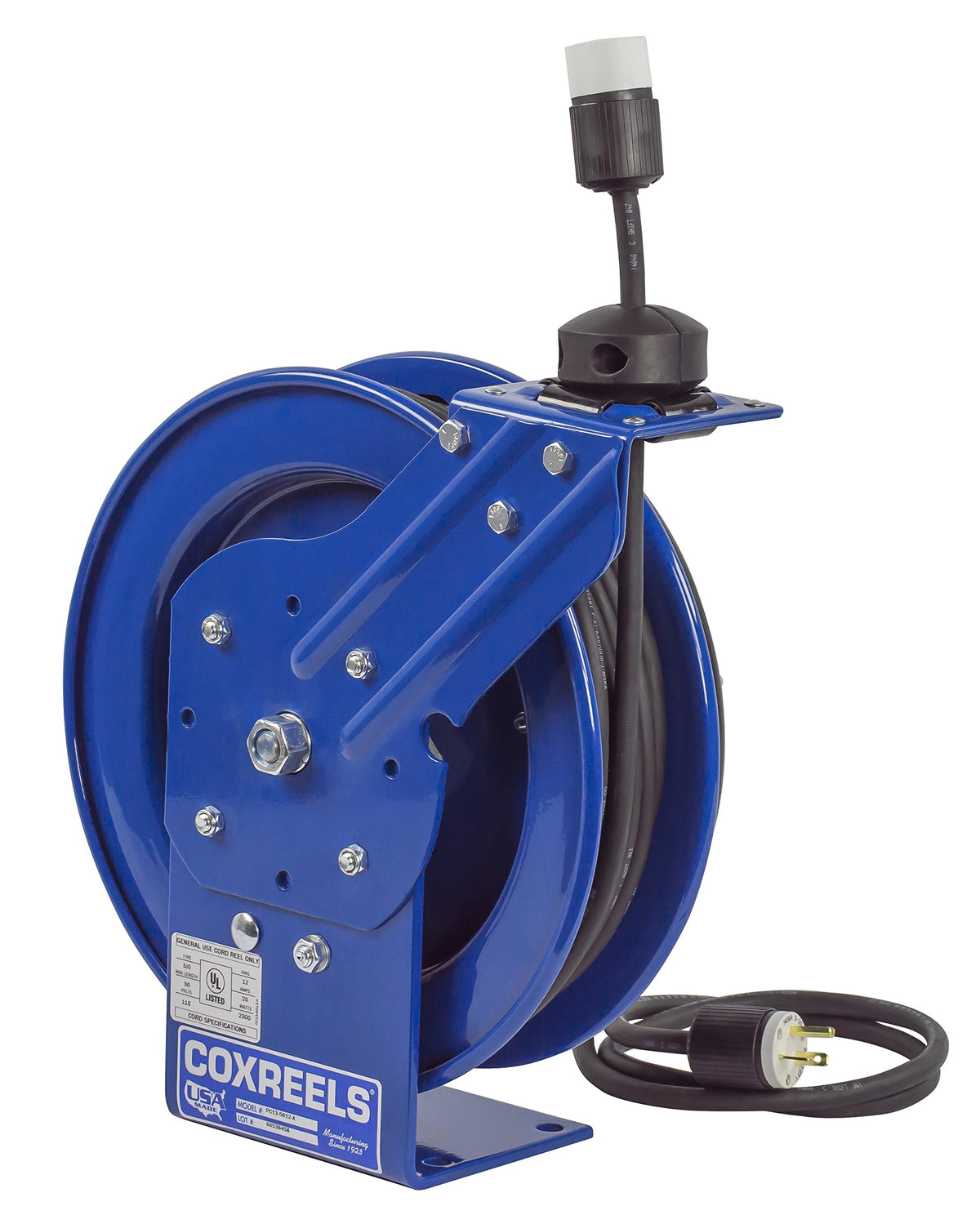 Coxreels PC13-5012-A Heavy Duty Power Cord Reel, 50 ft, Single Receptacle