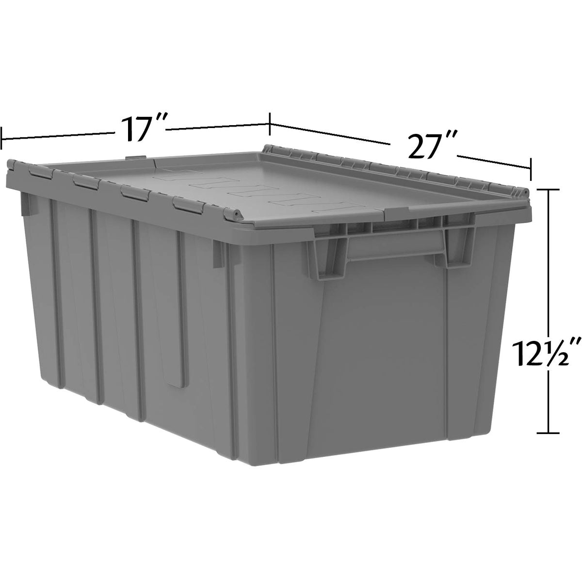 Buckhorn Industrial Grade Plastic Attached Lid Flip TOP 17 gallon Container Tote - 27" x 17" x 12" - Grey