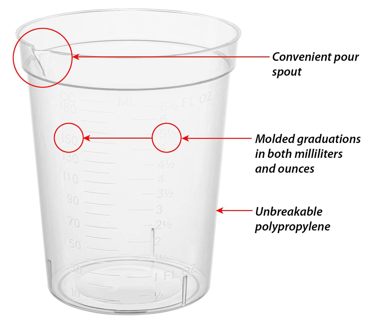 Globe Scientific 5920 Specimen Container with Pour Spout, 6.5oz, PP, Graduated, Pack of 500