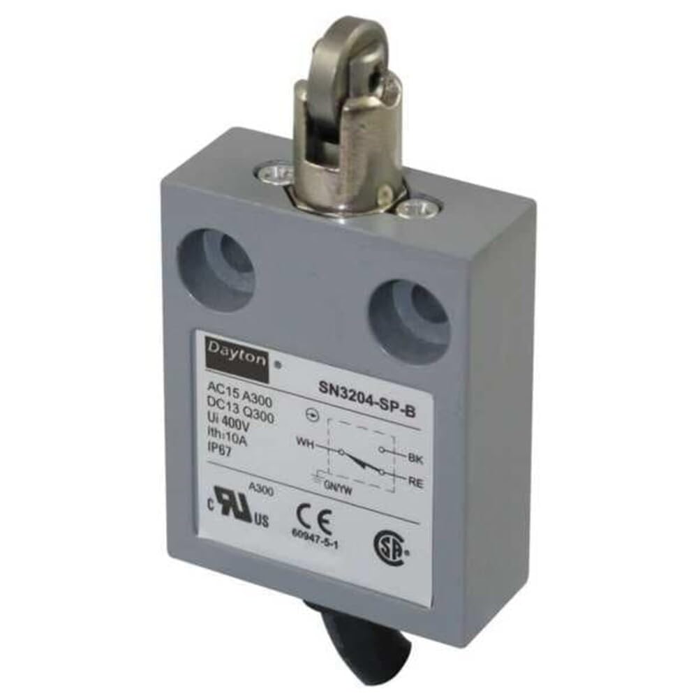 Dayton 12T934 Limit Switch, Cross Roller Plunger, SPDT, 10A at 300V AC