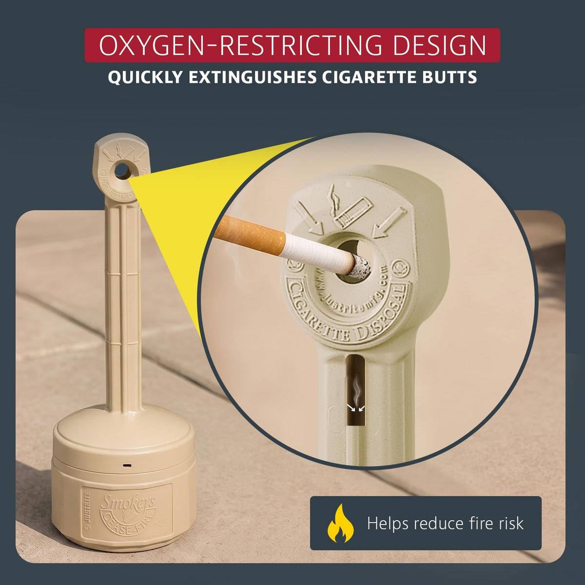 Justrite Personal Smokers Cease Fire Polyethylene Cigarette Butt Receptacle