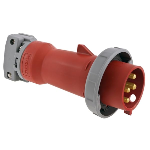 Hubbell HBL4100P7W Pin and Sleeve IEC Plug, 3 Pole, 4 Wire, 100 amp, 3 Phase, 480V, Watertight