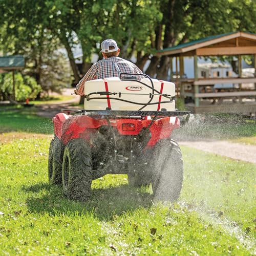 FIMCO 5302318 15 Gallon ATV Sprayer; UV Resistant Polymer Tank, 2.4 GPM High Flo Pump, Steel 2 Nozzle Spraying Boom, Teejet Tips & Lever Grip Handgun