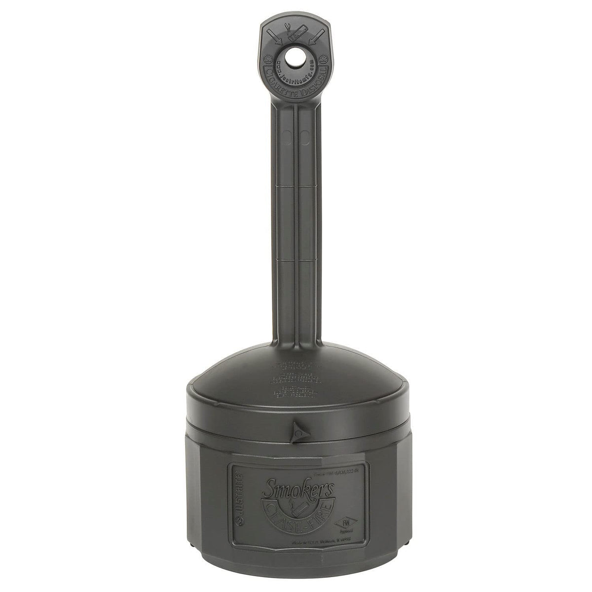 Justrite Cease-Fire Cigarette Butt Receptacle - 16-1/2" Dia.X38-1/2"H - 4-Gallon Capacity - Black