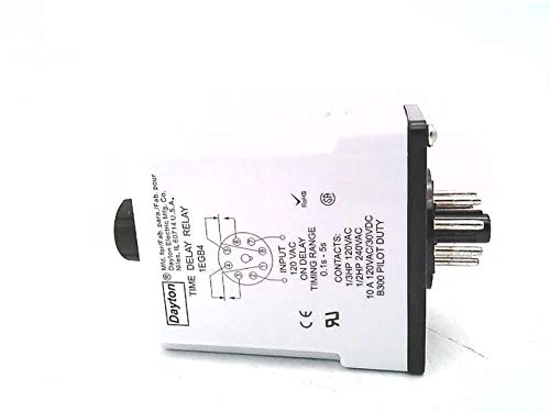 DAYTON 1EGB4 10AMP, Plug in, 120VAC Coil, ON DELAY, 8 PIN Socket, DPDT, TIME DELAY Relay, 0.1-5 Seconds Timing Range