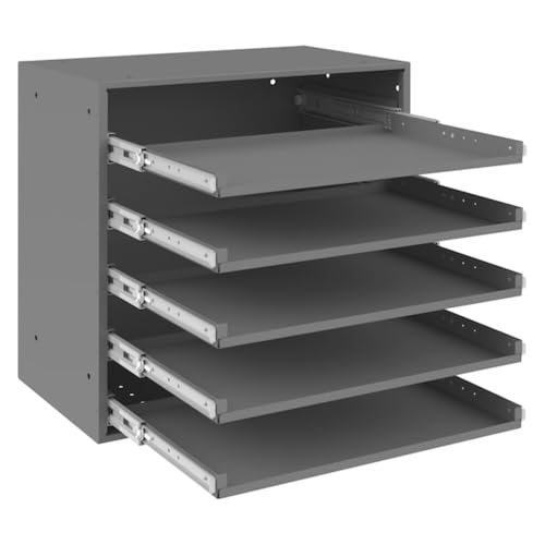Durham 305B-95 Cold Rolled Steel Heavy Duty Triple Track Bearing Slide Rack with 5 Large Compartment Boxes, 375 lbs Capacity, Gray Powder Coated Finish