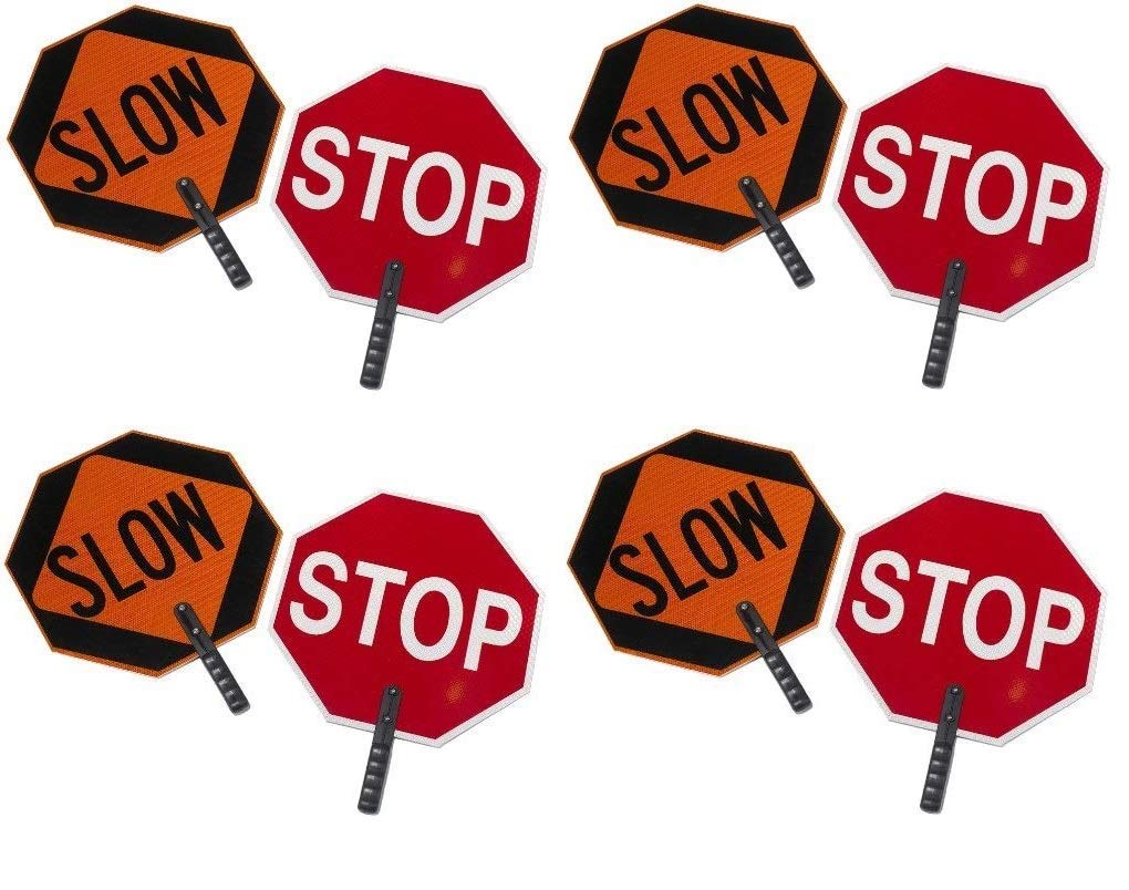 Cortina ABS Plastic Pole Mounted Paddle Sign,"Stop/Slow", 03-851, 18" Sign with 9" Polygrip Handle, Red on Orange (Pack of 4)
