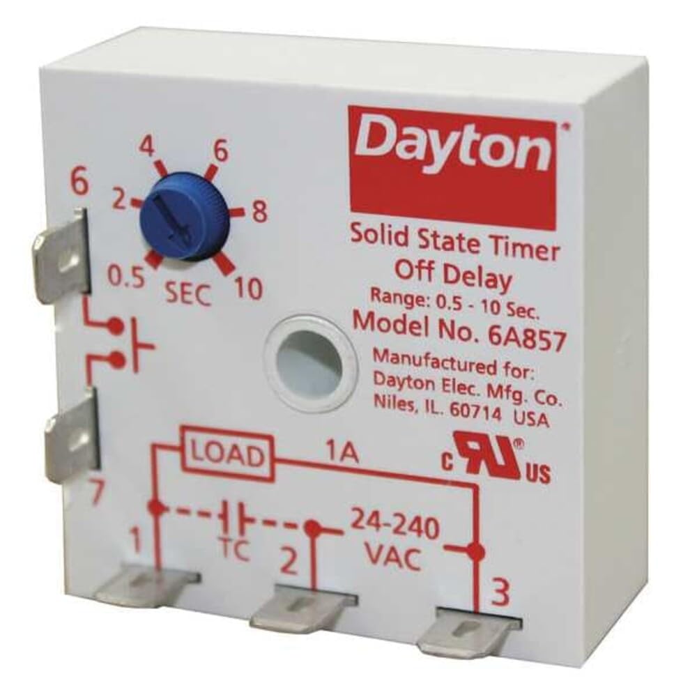 Dayton 6A857 Encapsulated Timer Relay, Off Delay, 1A
