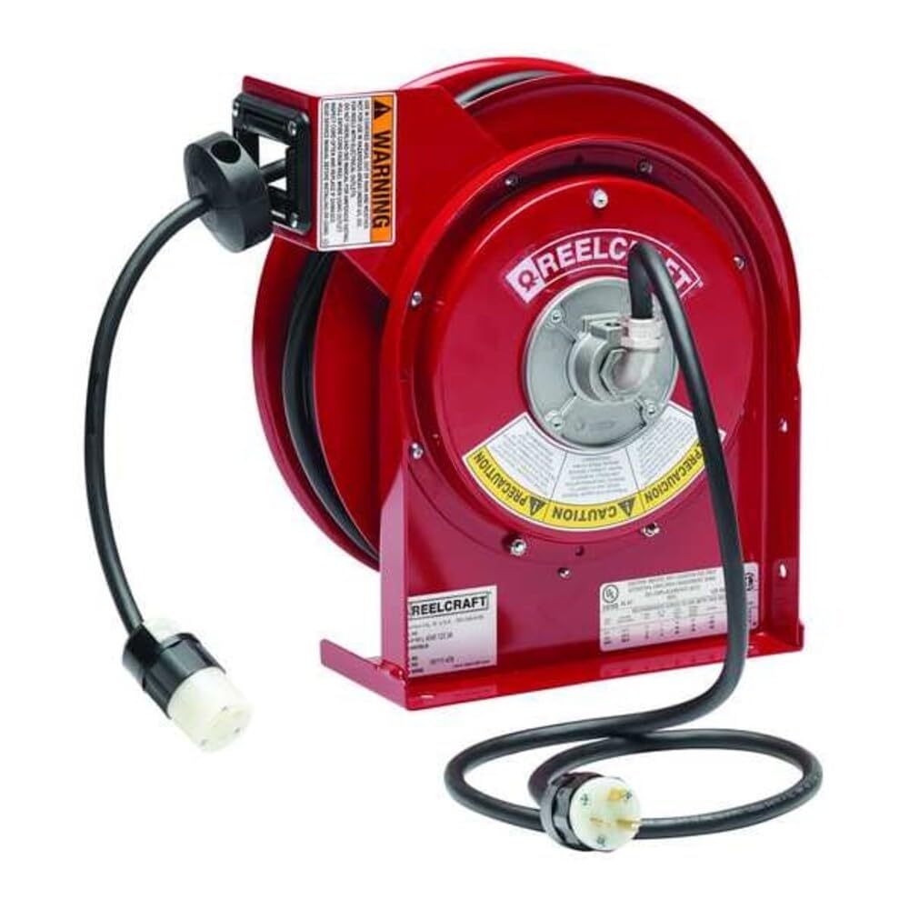 Reelcraft L 4545 123 3A Heavy Duty Power Cord Reel, 12 AWG/3 Conductors x 45', 20 AMP, Single Outlet, Cord Included