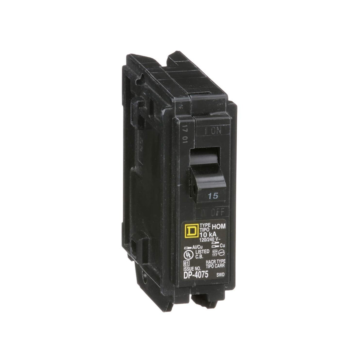 Square D HOM115 Homeline Plug-in Circuit Breaker, 1-Pole, 15A, 120V (Pack of 2)
