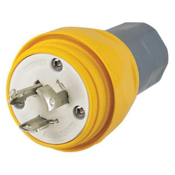Hubbell Watertight Twist-Lock Plug, 20A, 125/250V AC, 3 Pole, 3 Wire, Yellow