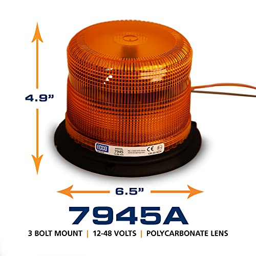 ECCO 7945A LED Beacon, 6.5" Amber Warning Light, 12-48V, 3 Bolt Mount