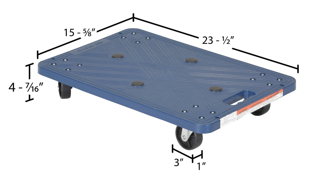 Vestil POS-1624 Polyethylene Dolly 24 In. x 16 In. x 4-7/16 In. 220 Lb. Capacity Blue