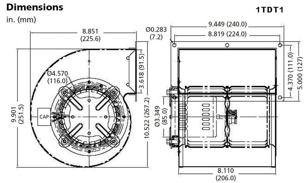 Dayton Model 1TDT1 Blower 458 CFM 1530 RPM 230V 60/50hz (5C507)