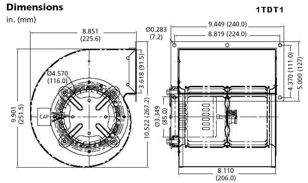 Dayton Model 1TDT1 Blower 458 CFM 1530 RPM 230V 60/50hz (5C507)