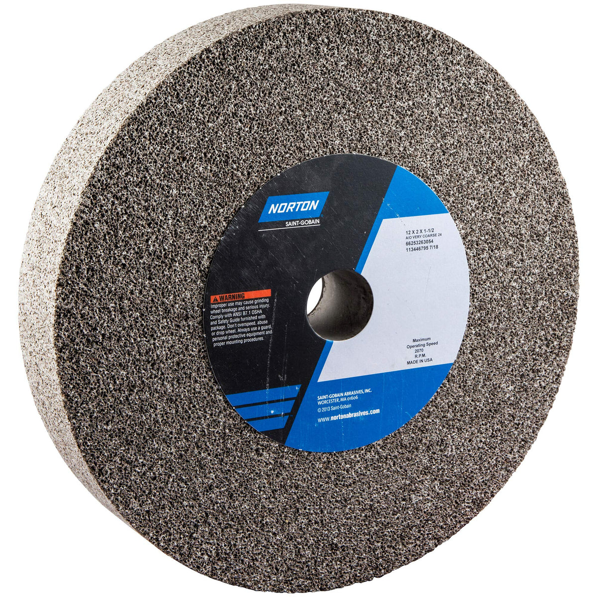 Norton 66253263054 Gemini Bench & Pedestal Grinding Wheel, 12" x 2" x 1-1/2", Very Coarse, Type 01