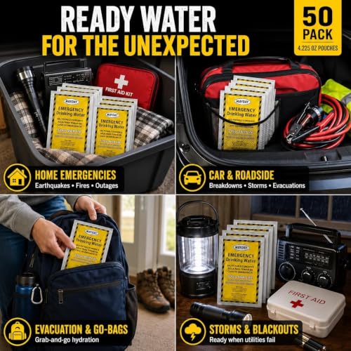 Mayday Emergency Drinking Water Pouches, Coast Guard Approved, 5-Year Shelf Life, 125 mL (100 Pack)