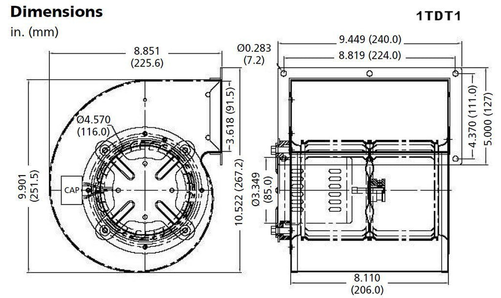 Dayton Model 1TDT1 Blower 458 CFM 1530 RPM 230V 60/50hz (5C507)