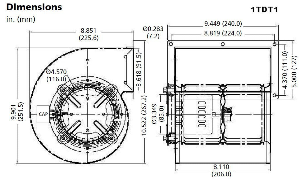 Dayton Model 1TDT1 Blower 458 CFM 1530 RPM 230V 60/50hz (5C507)