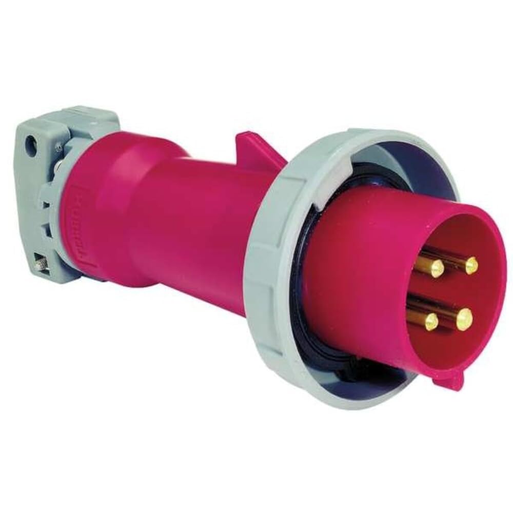 Hubbell HBL4100P7W Pin and Sleeve IEC Plug, 3 Pole, 4 Wire, 100 amp, 3 Phase, 480V, Watertight