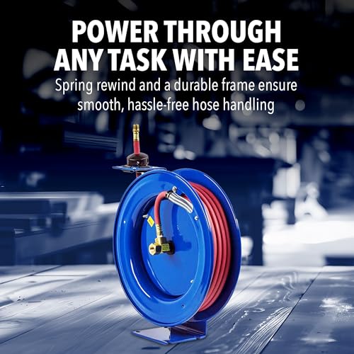Coxreels P-LP-110 Low Pressure Spring Rewind Hose Reel: 1/4" I.D., 10' Hose Capacity, with Hose, 300 PSI