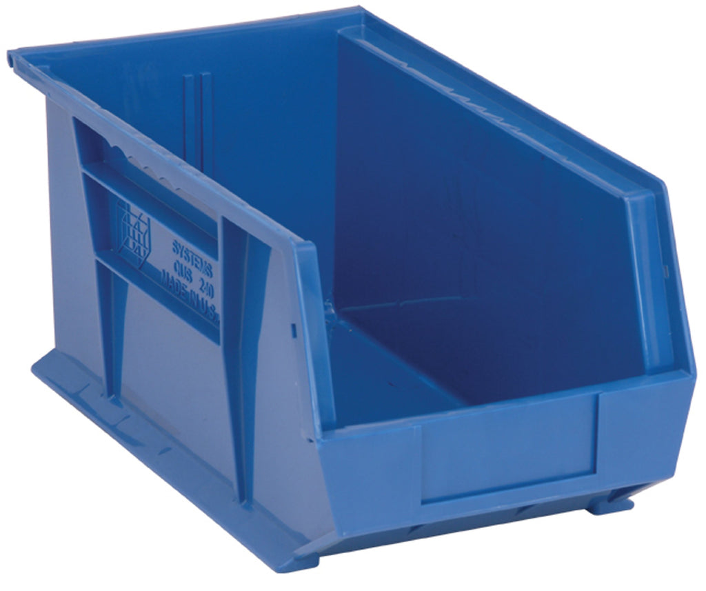 Quantum Storage QUS240 Heavy-Duty Stackable Plastic Storage Bins for Workshop, Warehouse & Garage, Ultra Stack & Hang, 14-3/4" x 8-1/4" x 7", 12-Pack