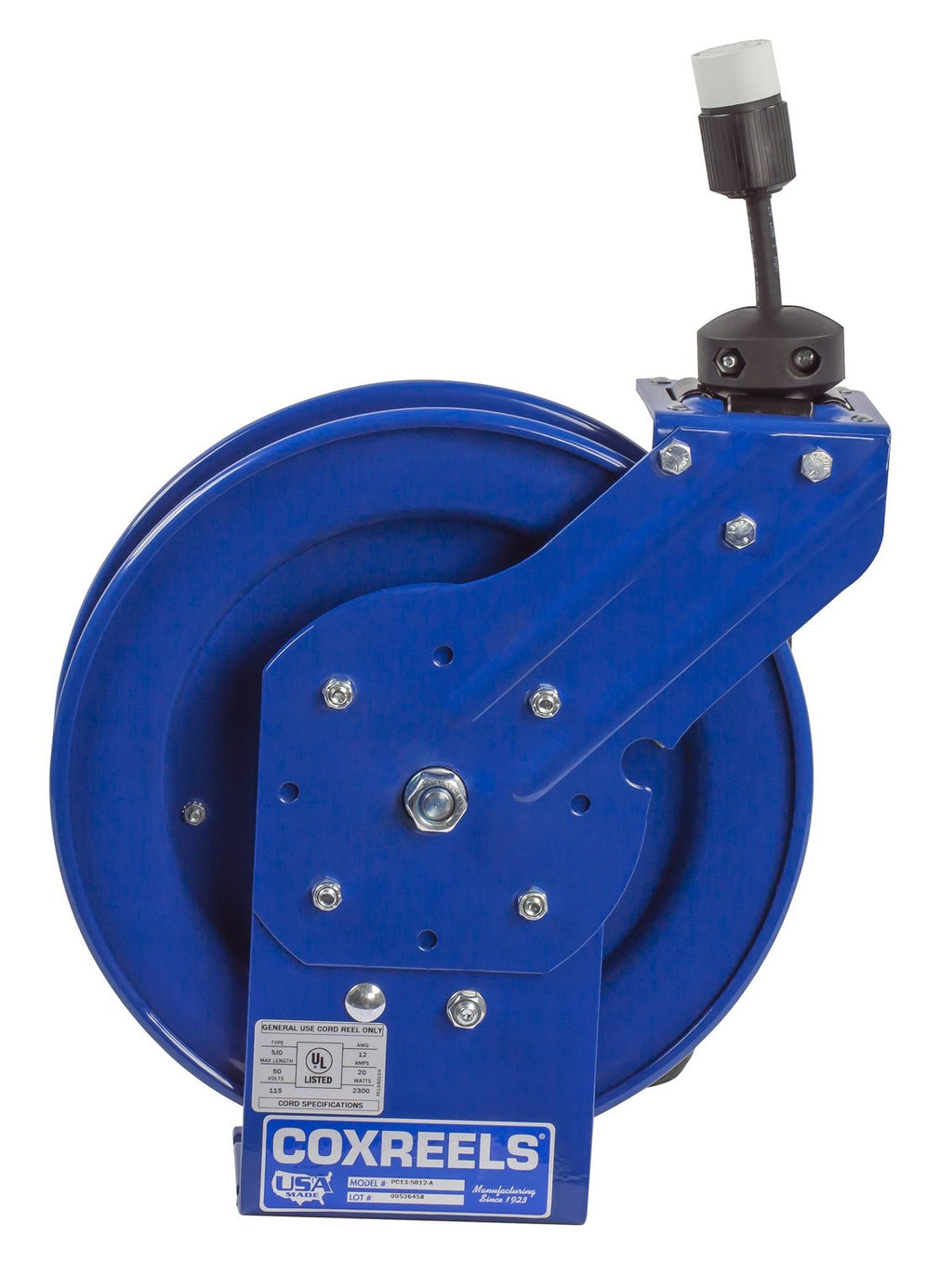Coxreels PC13-5012-A Heavy Duty Power Cord Reel, 50 ft, Single Receptacle