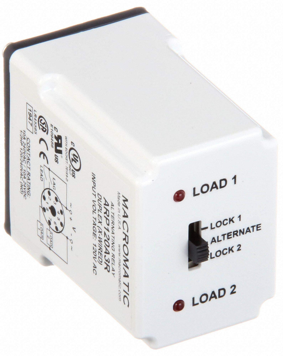 Macromatic Alternating Relay, 10 Amps, 120VAC, 8 Pins, DPDT Cross-Wired - ARP120A3R