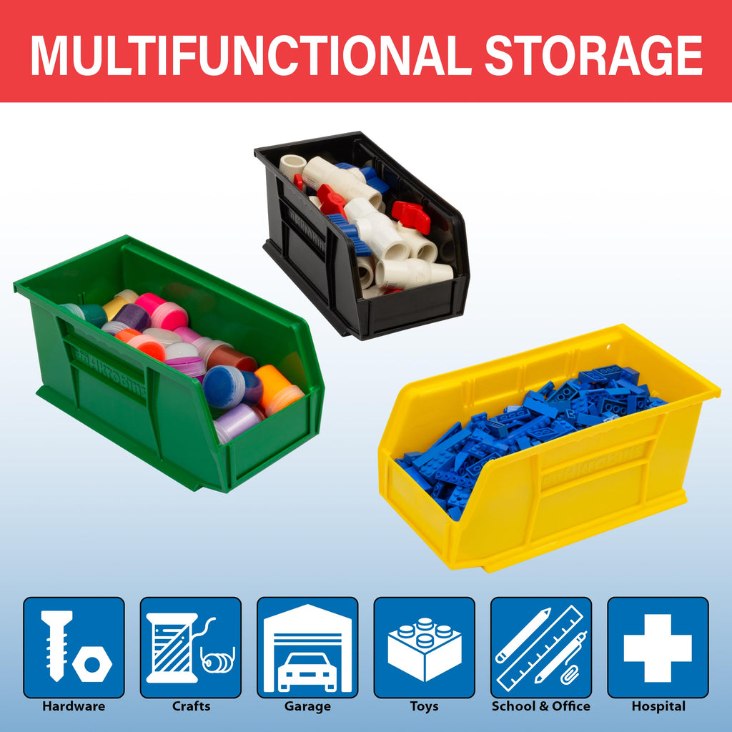 Akro-Mils 30230 AkroBins Plastic Storage Bins, Space-Saving Stackable Bins for Garage, Pantry, Craft Organization, 11-" x 5-" x 5-", Black, 12-Pack