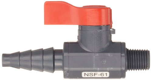 Asahi America-1078002 Labcock PVC Ball Valve, Inline, Unibody, Lever, 1/4" NPT Male x 3/8" Hose