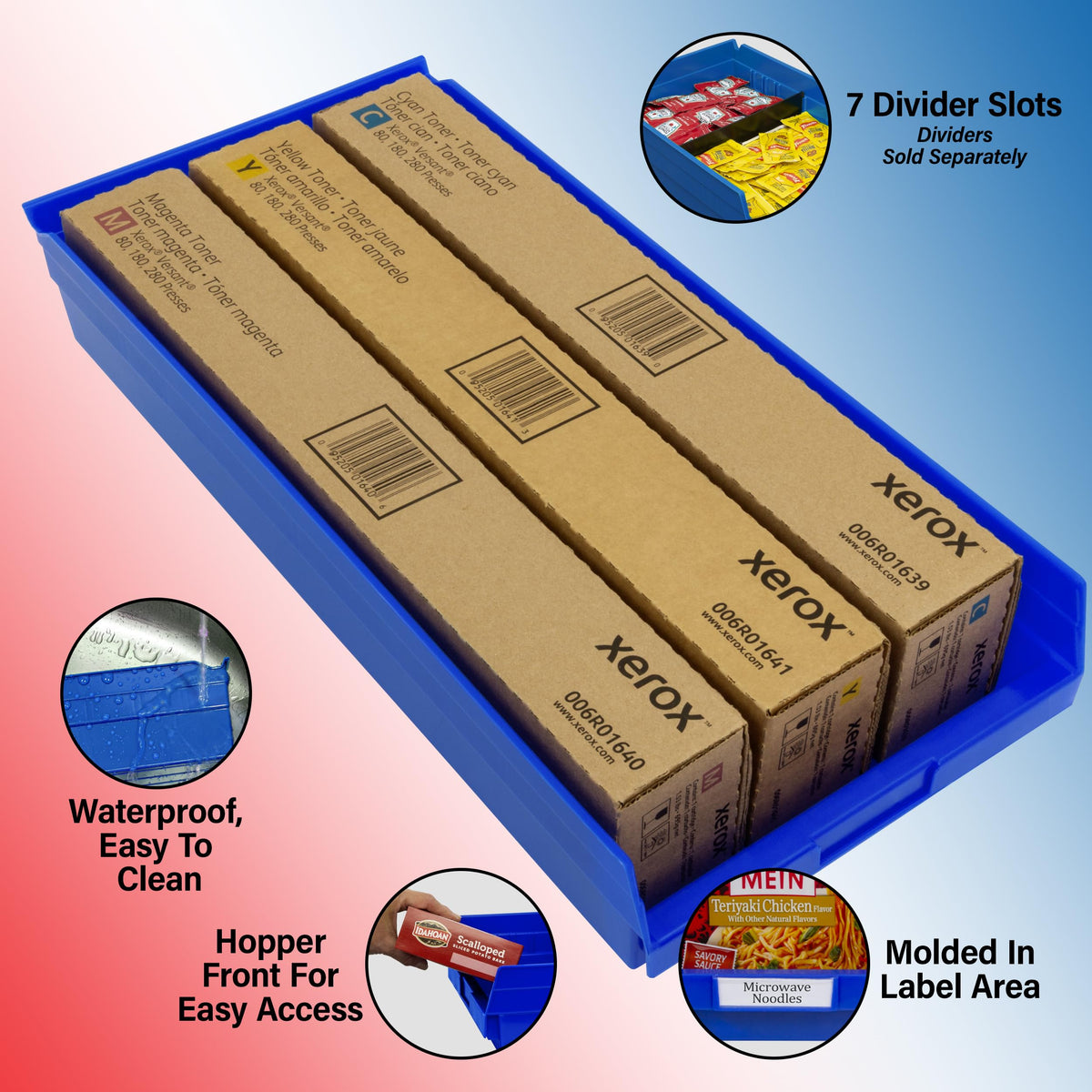 Akro-Mils 30174 24-Inch by 11-Inch by 4-Inch Plastic Nesting Shelf Bin Box, Blue, Case of 6