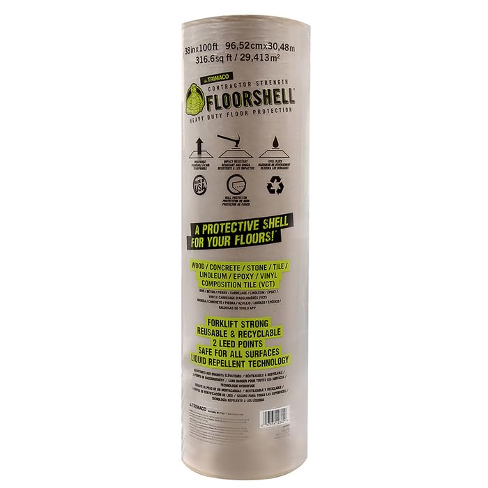 Trimaco 12380 FloorShell Heavy Duty Surface Protector, 38" x 100' (6 Rolls)