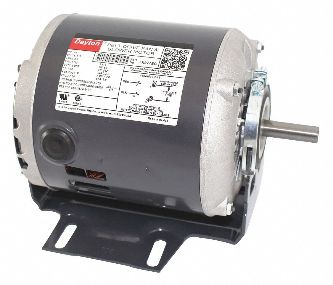 Dayton 5K977 Belt Drive Motor, Split-Phase, 1725 Nameplate RPM, 115V, Frame 56Z, 1/4 hp