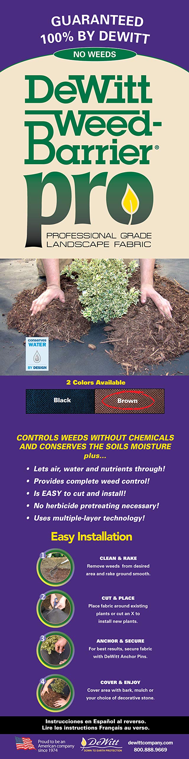 Dewitt Brown 3-Foot by 50-Foot 3oz Weed Barrier Pro Landscape Fabric PBN350