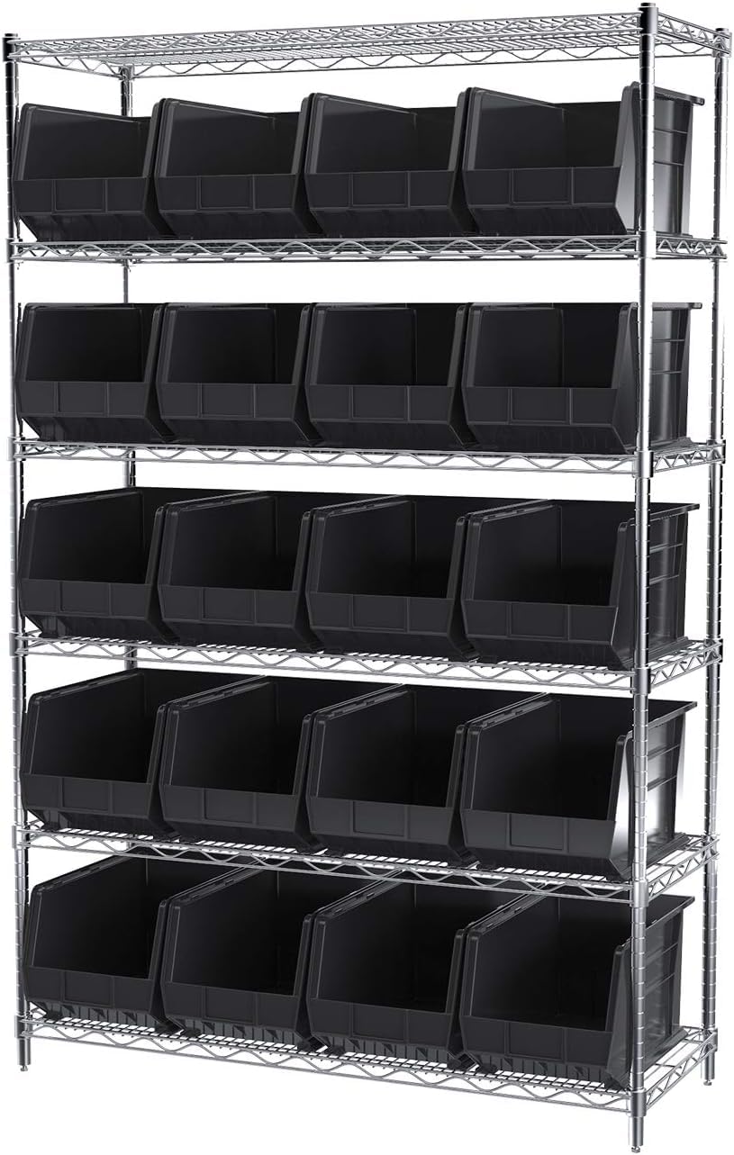 Akro-Mils 30260 AkroBins Hanging Stacking Storage Bins, 18" x 11" x 10", Black (6 Pack)