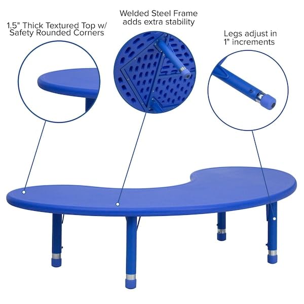 Flash Furniture Adjustable Half-Moon Blue Plastic Activity Table