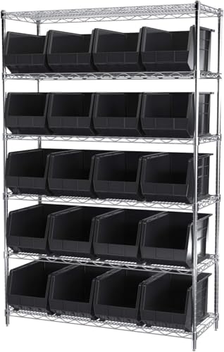 Akro-Mils 30260 AkroBins Hanging Stacking Storage Bins, 18" x 11" x 10", Black (6 Pack)