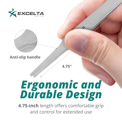 Excelta 2A-SA-SE Straight Tapered Flat Point Precision Tweezers, Anti-Magnetic Stainless Steel, ESD Safe, Anti-Static & Conductive Professional Tool for SMD Components, Labels & Electronics, 4.75" OAL