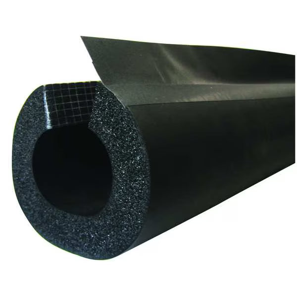 Pipe Insulation Tube W/ Slit. Adhesive & Flap, 1-1/2 in x 6 ft L, 3/4 in Thick, Buna-N Rubber/PVC