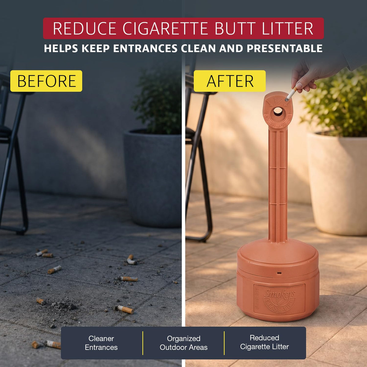 Justrite Personal Smokers Cease Fire Polyethylene Cigarette Butt Receptacle